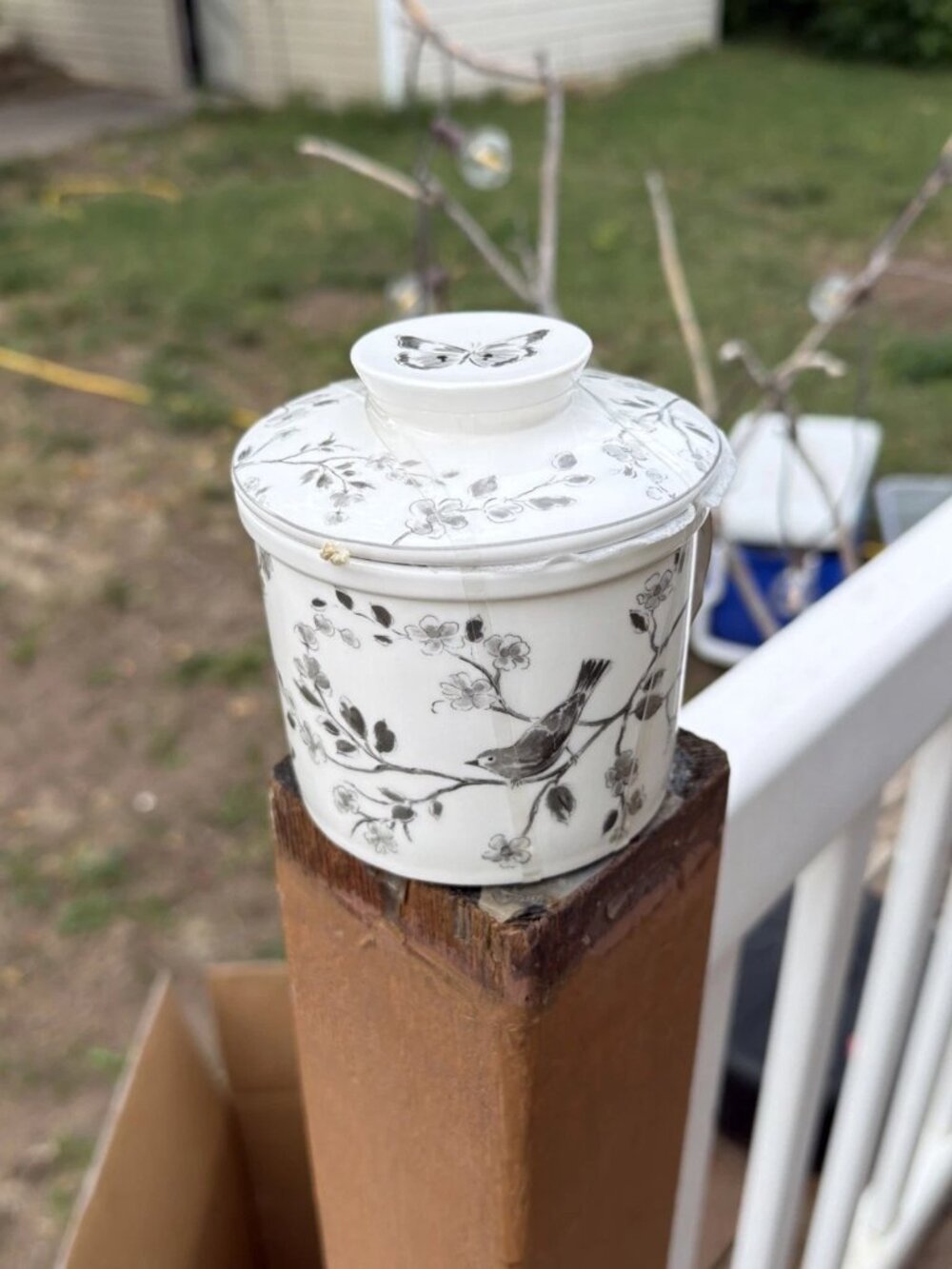 Grace Teaware Porcelain Butter Keeper In White & Gray - NWT